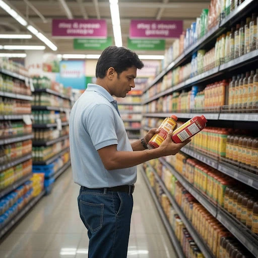 Customer comparing two products before choosing one.